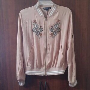 Living Doll silky floral embroidered bomber jacket size large